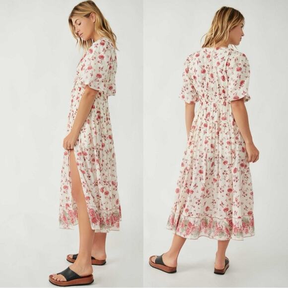 Free People Lysette Maxi Dress in Tea Combo Large Bohemian Gypsy Indian Cotton - Picture 6 of 16